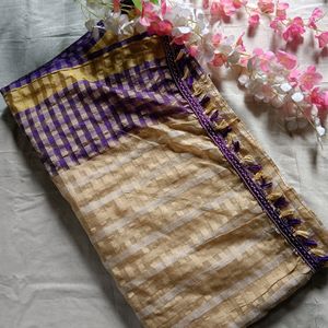 Purple & Beige Saree Delivery Discount Available