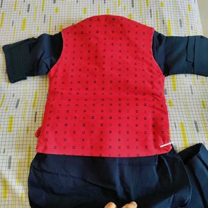 New Red Jacket Navy Blue Kurta Set