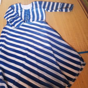 Blue With White Striped Anarkali Kurti