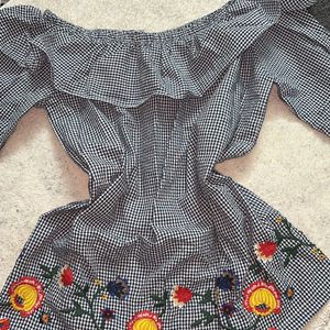 Osmose Off Shoulder Embroidery Top