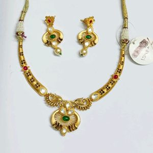 Marron And Green Gold Plated Necklace Earring Set