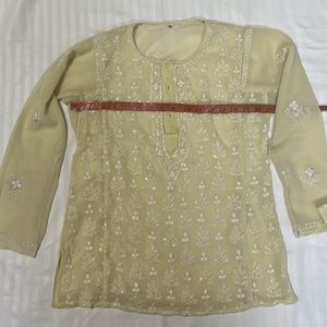 Soft Yellow Sitara Kurti - Short With Embroidery