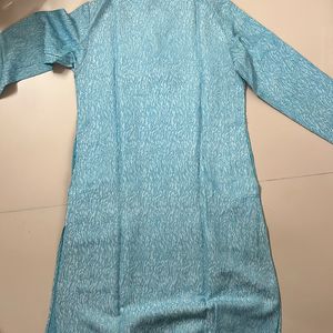 Men Blue Kurta With Golden Work