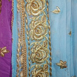 Purple And Blue Dupatta With Golden Colour design