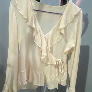 Tied Sheer Blouse Wrap Cardigan