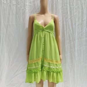 Green Deep V Neck Dress