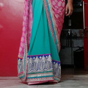 Festive +wedding Saree (Blue And Pink Combine)