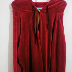 Winter Red Velvet Hooded Jacket