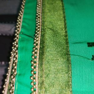 Green Threadwork Saree For Parties, Wedding Festiv