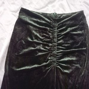 Sap Green Velvet Long Skirt