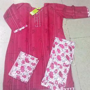 Red Kurti Set Cotton(xxxl)