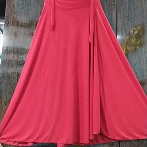 Girls Red Color Partywear Long Skirt (32 Waist)