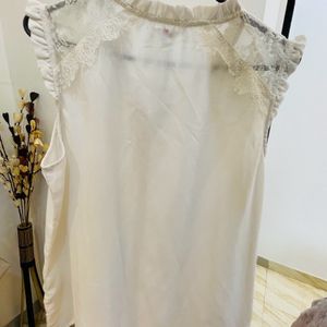 XL Pearl White Net Top With Front Tie