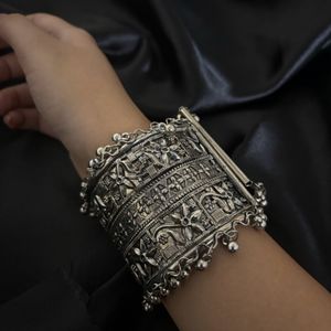 Bohemian Silver Adjustable Bracelet / Hand Cuff