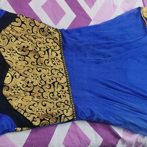 Blue Golden Anarkali Beautiful Gown