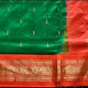 Green And Orange Silk Saree