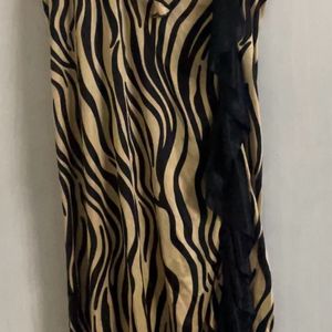 Animal Print Golden & Black Nighty Set With Frill