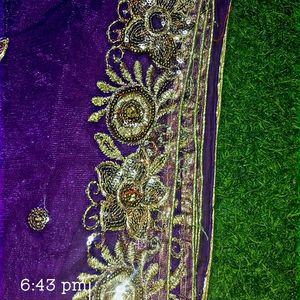 🌸Embellished Net And Orgenza Multi Purple 💜saree