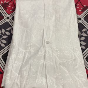 White Self Design Cotton Silk Shirt