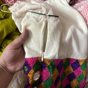 White Gher Dress Kurti With Colourful Border And Dori