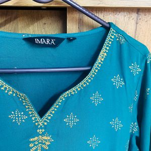 Imara Green Embroided & Printed Kurta Size-M