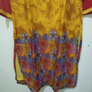 Jainish Floral Mango Print Yellow Red Kurta