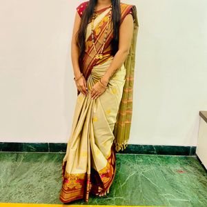 Pure Silk Saree With Peacock Border