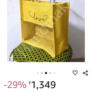 Reusable Transparent Yelllow Jute Wedding Gift Bag