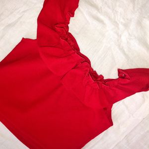 Red Off Shoulder Crop Top