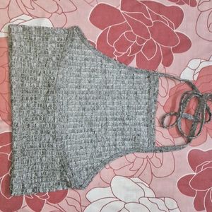 Grey Halter Neck Tie Up Top