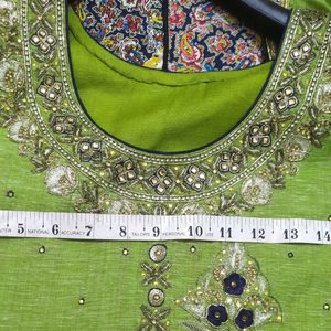 Party Wear Blue And Parrot  Green Hand Work Kurta