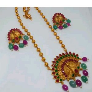 South Indian Style Ethnic Long Peacock Set