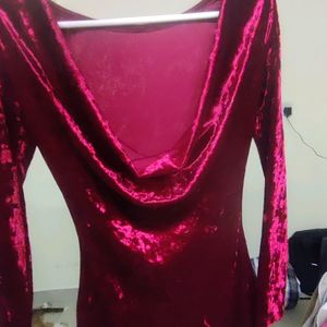 Full Sleeves Party Wear Bodycon Red Velvet Dress