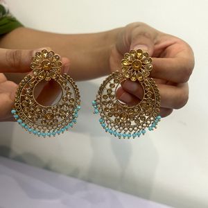 Combo Blue Earrings With Tika & Layer Necklace