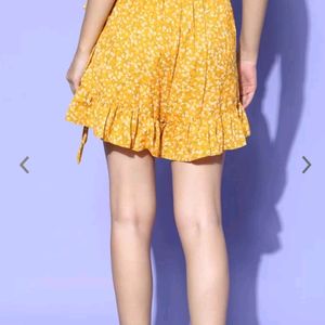 Yellow Floral Printed - Wrap Skort