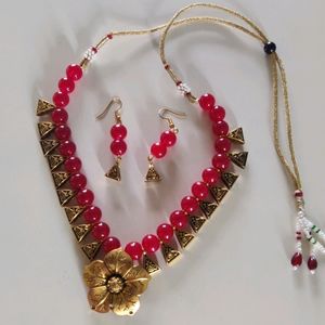 Beautiful Unused Red Artificial Jewellery Set