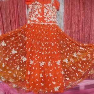 Festive Seasion Offer  Fancy  orange net gown