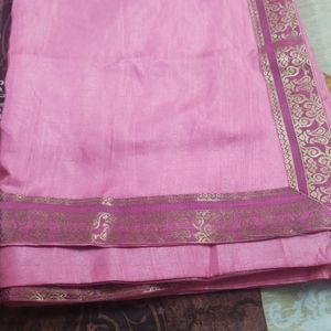 Beautiful Pink Saree With Border And Blouse Piece