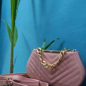 Beautiful Peach Colour Handbag+Sidebag