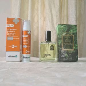 Combo Of Derma Co. Sunscreen + Perfume + Nail Tips