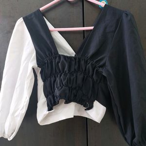 Stylish Crop Black And White Top