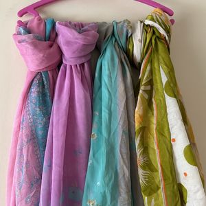 4 Multicoloured Dupattas Combo