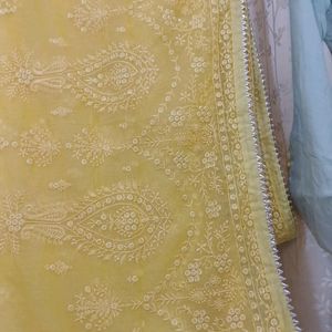 Sky Blue Set With Yellow Dupatta