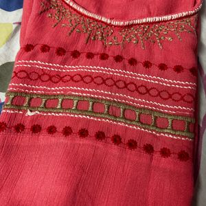 Embroidered Coral Tunic Kurti (Never Used)