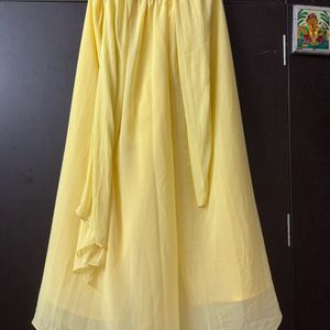 Lemon Yellow Long Kurti With Plazzo And Dupatto