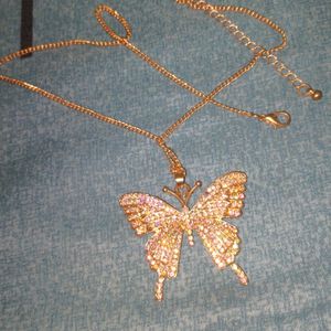 Butterfly Necklace, Gold , Rhinestone