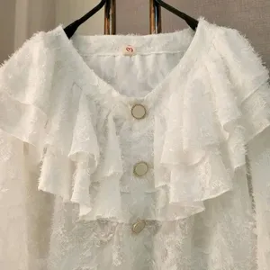 New Korean Ruffled Shoulder White Blouson