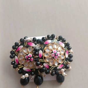 Black Minakari Kundan Earings