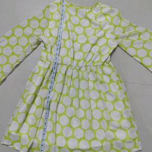 Green Polka Dot Print A- Line Dress