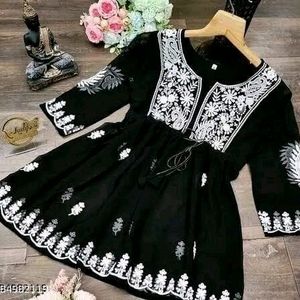 Black With White Printed Kurti